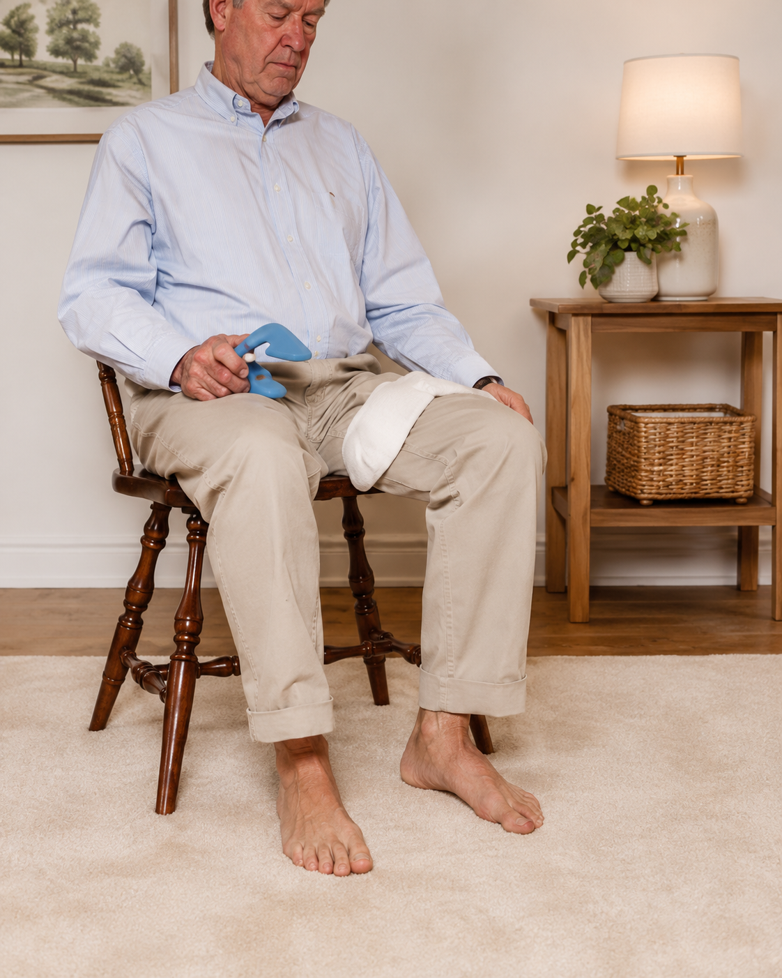 Toes First sock-assist device held straight and positioned ready for use